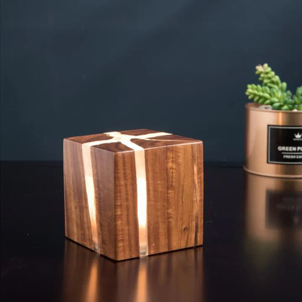 Uniek Art Hout Crackle Design Tafellamp