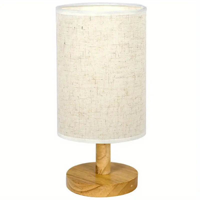 Minimalistische Japanse LED-Tafellamp met Houten Basis en Stoffen Kap