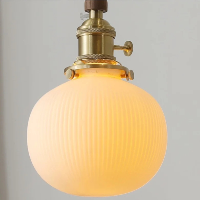 Scandinavische Keramische LED Hanglamp met Walnoothout