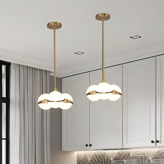 Minimalistische Luxe Messing & Glas Chandelier