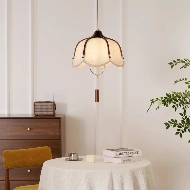 Vintage Lichtkunst Hangerlamp in Hout & Stof