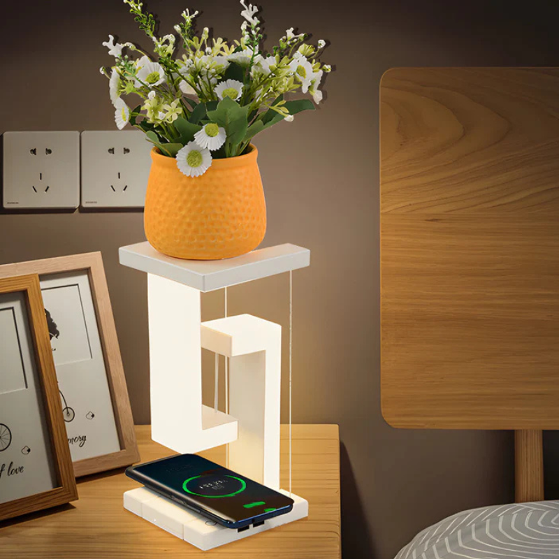 Zwevende Tafellamp met USB & Draadloos Opladen