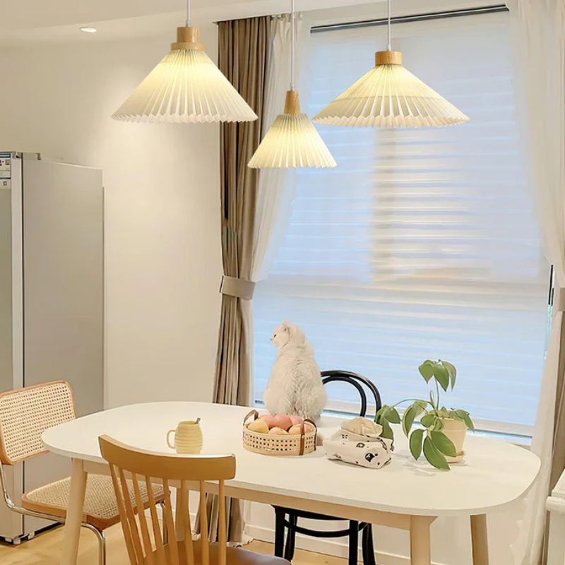 Geplooide Houten Hanglamp - Natuurlijke Warmte in Modern Design
