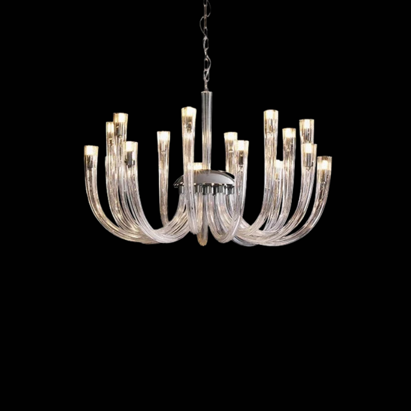 Moderne Art Deco Kroonluchter in Chroom & Glas