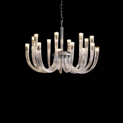 Moderne Art Deco Kroonluchter in Chroom & Glas