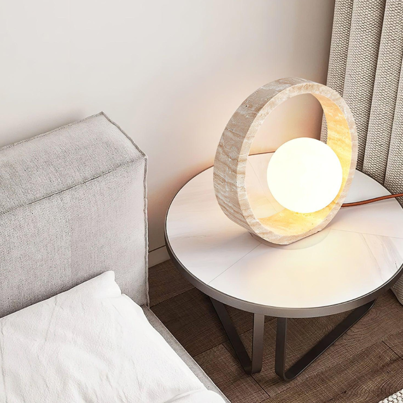 Q Circle Tafellamp 25 cm Natuurlijke Travertijn Elegantie