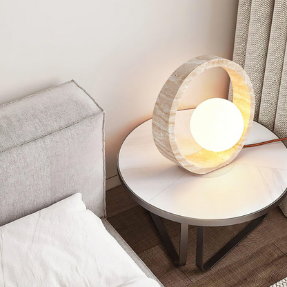 Q Circle Tafellamp 25 cm Natuurlijke Travertijn Elegantie