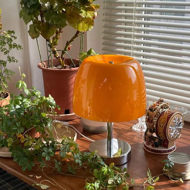 Glazen Paddenstoel Tafellamp met Warm LED Licht