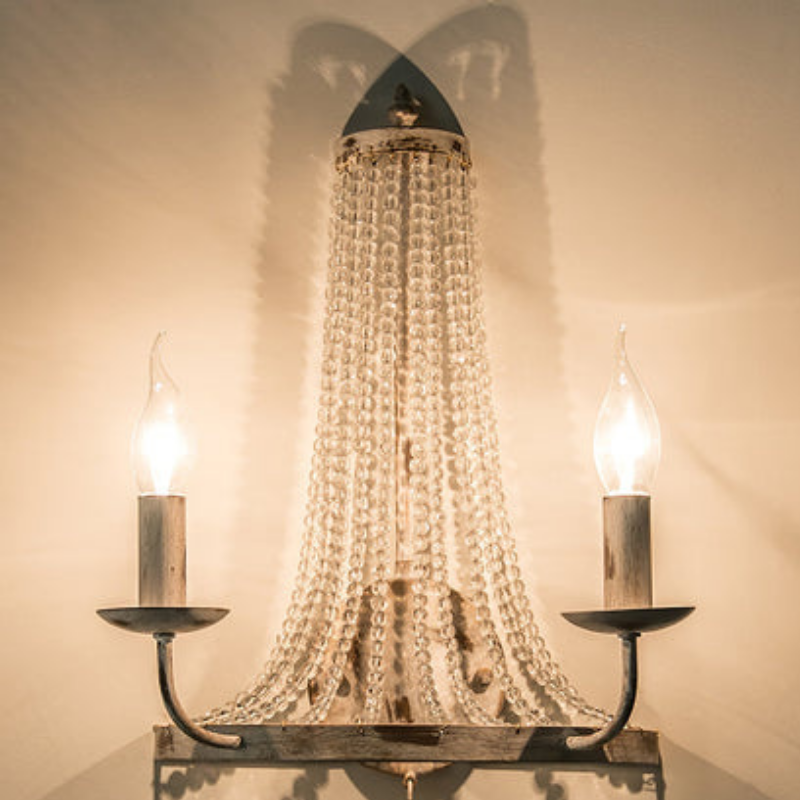 Vintage Landelijke Kaarsen Kristallen Wandlamp