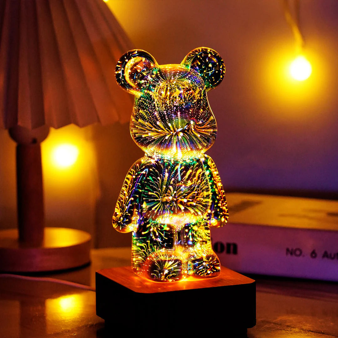 Teddybeer Kleurrijk 3D-Glaseffect Nachtlamp