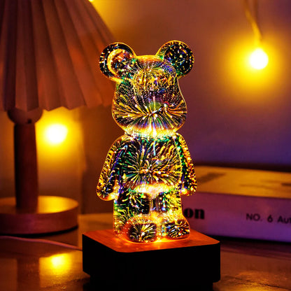 Teddybeer Kleurrijk 3D-Glaseffect Nachtlamp