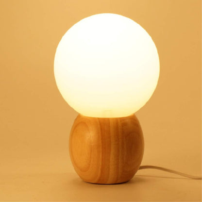 Minimalistisch Orb Houten Tafellamp met Matglazen Bol