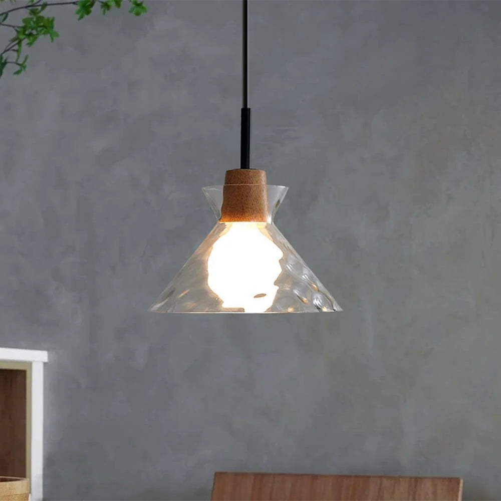 Nordic Helder Glas Hanglamp met Houten Accent