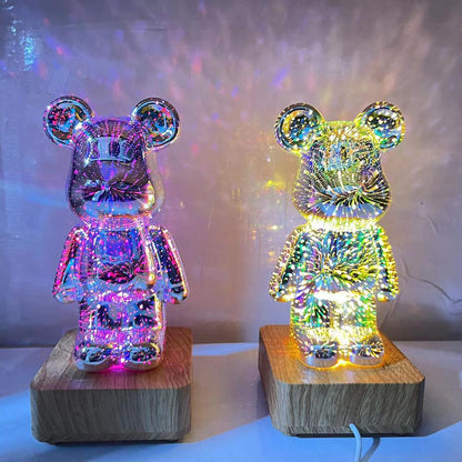 Teddybeer Kleurrijk 3D-Glaseffect Nachtlamp