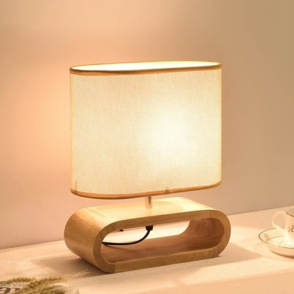 Usb-bureaulamp Met Klassieke Stoffen Kap En Houten Voet