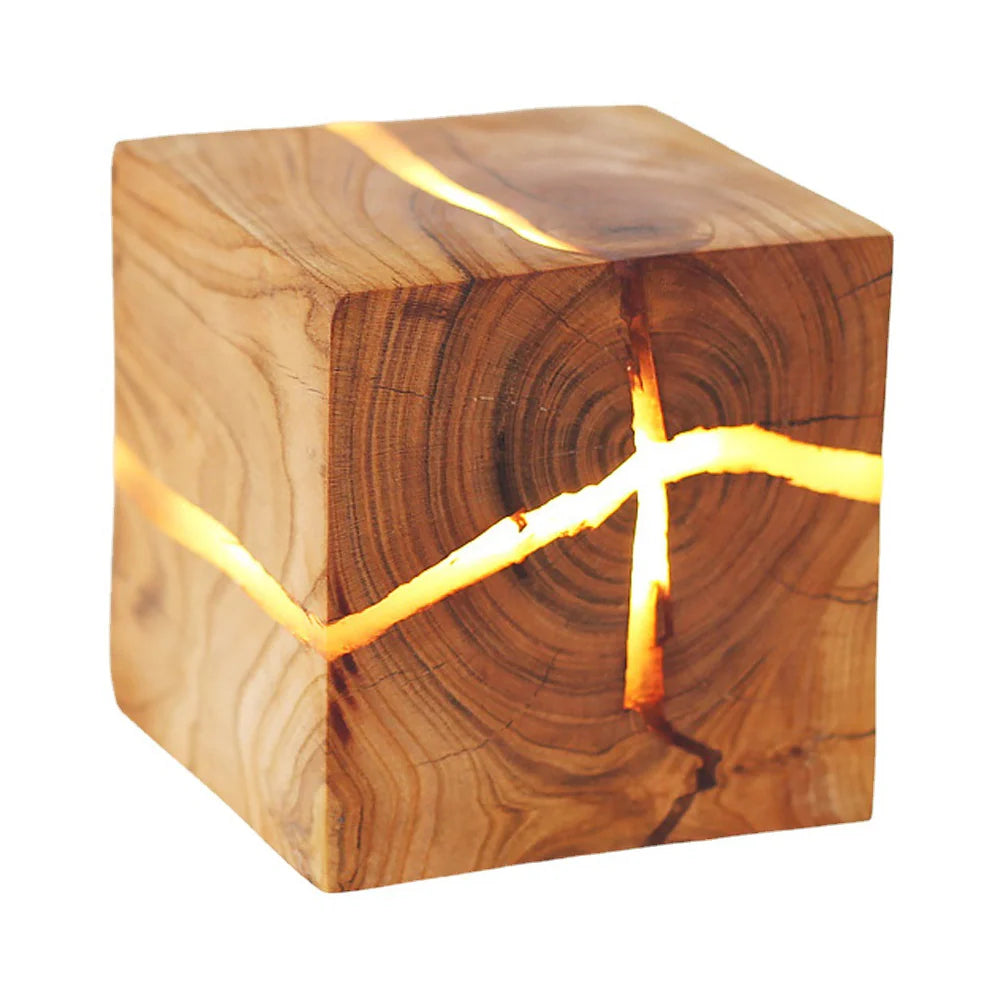 Uniek Art Hout Crackle Design Tafellamp