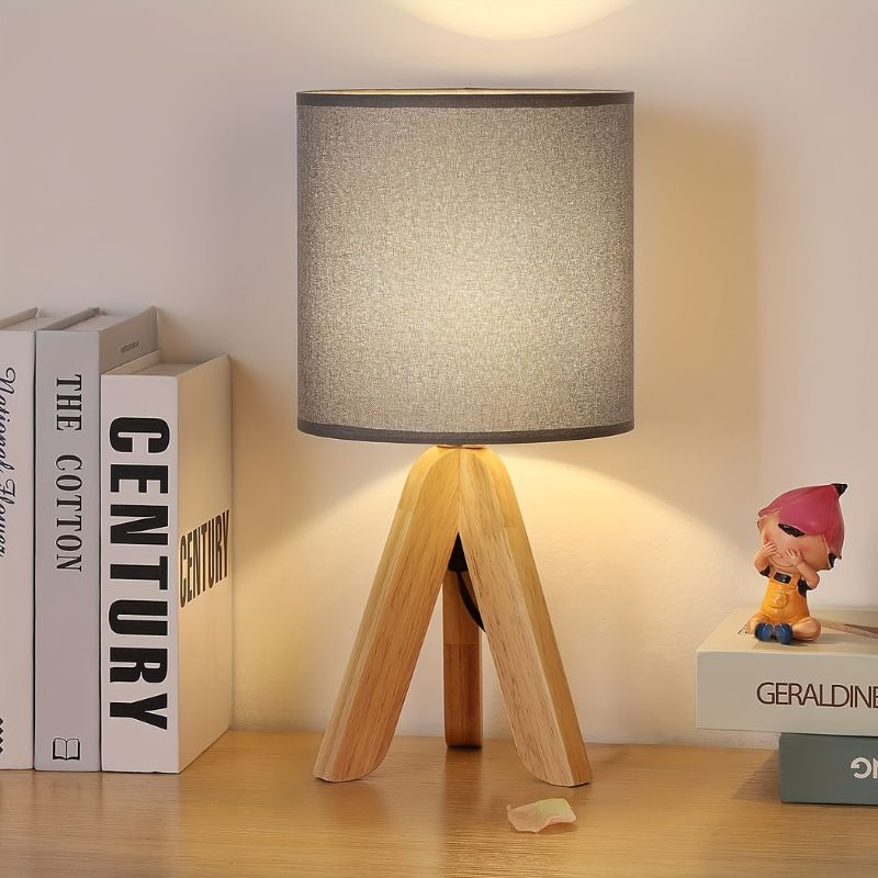 Houten Tripod Tafellamp met Stoffen Kap