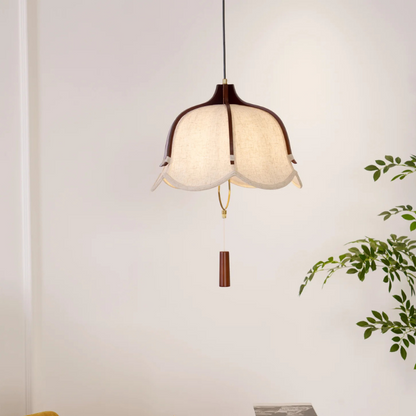 Vintage Lichtkunst Hangerlamp in Hout & Stof
