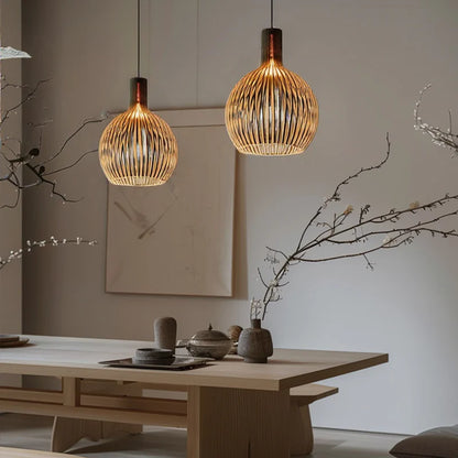 Vintage Houten Hanglamp met Uniek Licht
