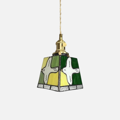 Moderne Hanglamp met Koperknop & Gekleurd Glas