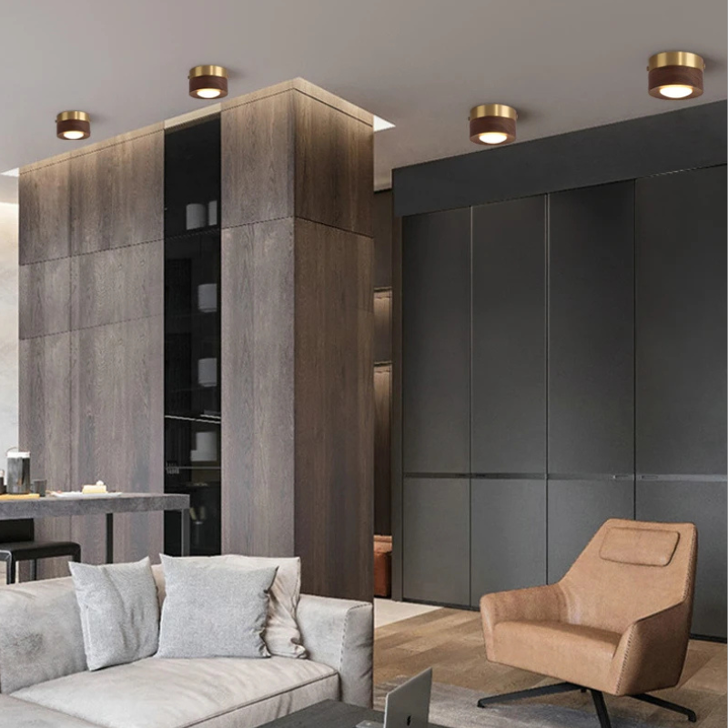 Walnoot Houten Plafondlamp met LED Spotlight