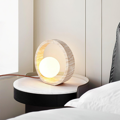 Q Circle Tafellamp 25 cm Natuurlijke Travertijn Elegantie