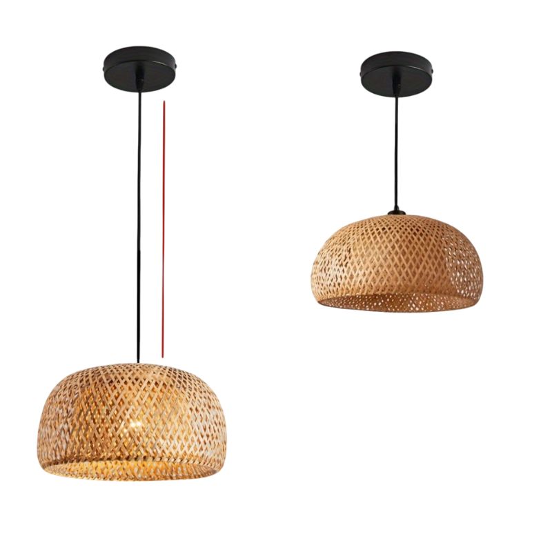 Rotan Hanglamp met Stoffen Kap