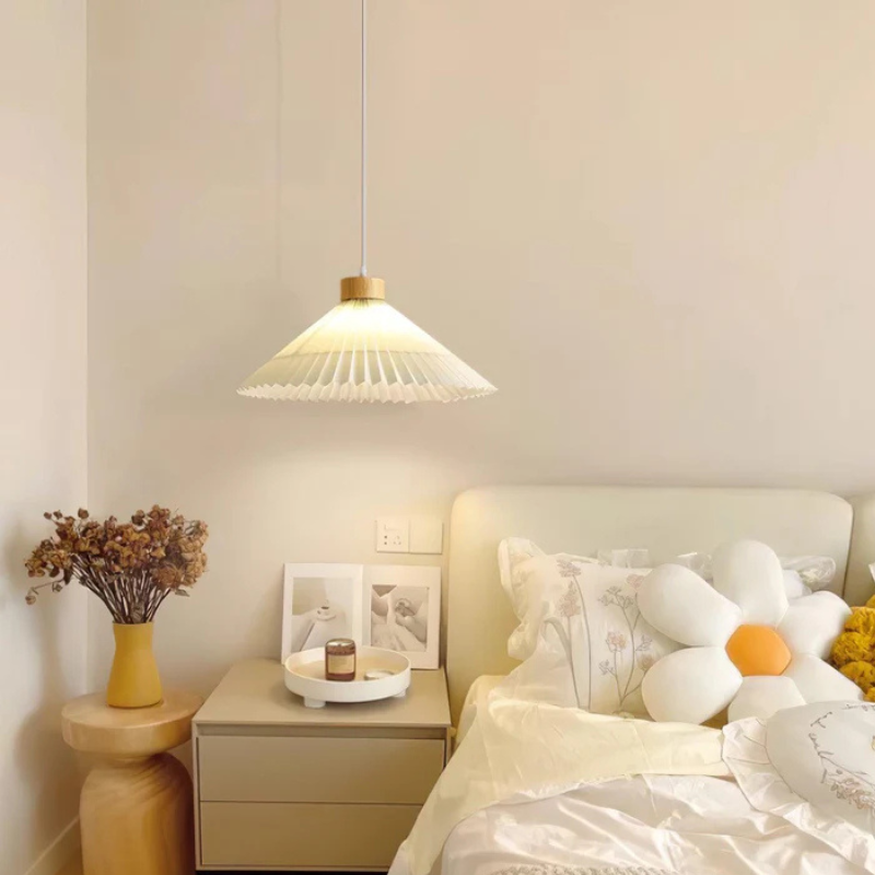 Geplooide Houten Hanglamp - Natuurlijke Warmte in Modern Design