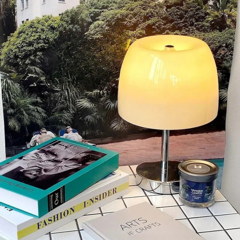 Glazen Paddenstoel Tafellamp met Warm LED Licht