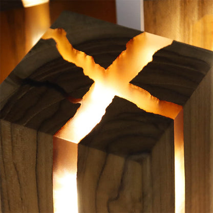 Uniek Art Hout Crackle Design Tafellamp