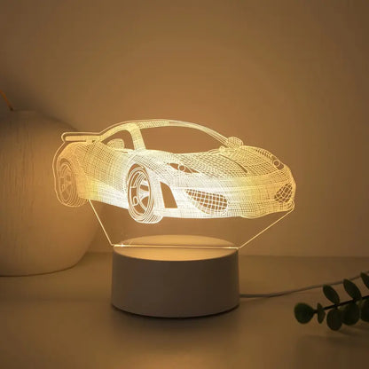 3D Sportauto Nachtlamp – Moderne Witte LED Tafellamp met USB