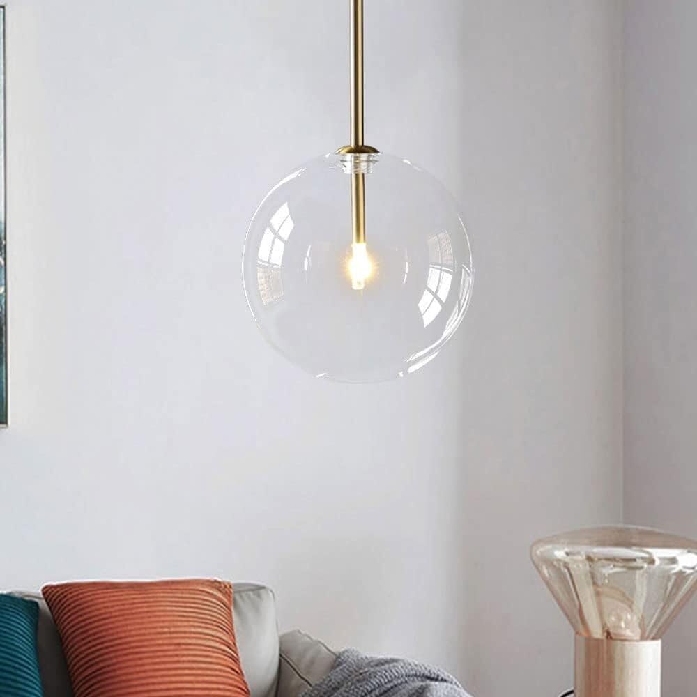 Sferische Glazen Hanglamp met IJzeren Afwerking