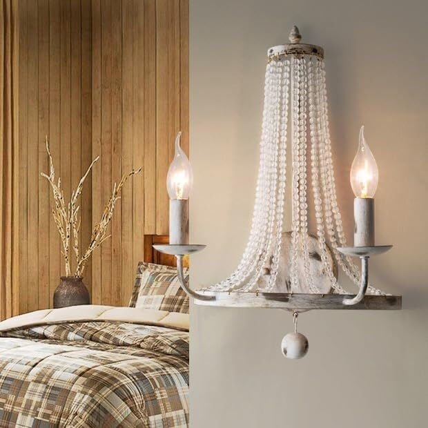 Vintage Landelijke Kaarsen Kristallen Wandlamp