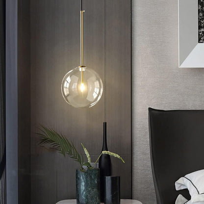 Sferische Glazen Hanglamp met IJzeren Afwerking