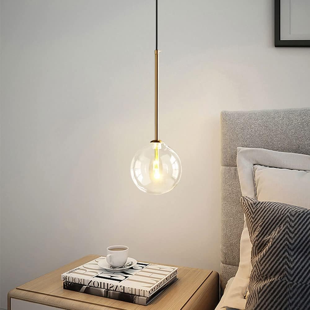 Sferische Glazen Hanglamp met IJzeren Afwerking