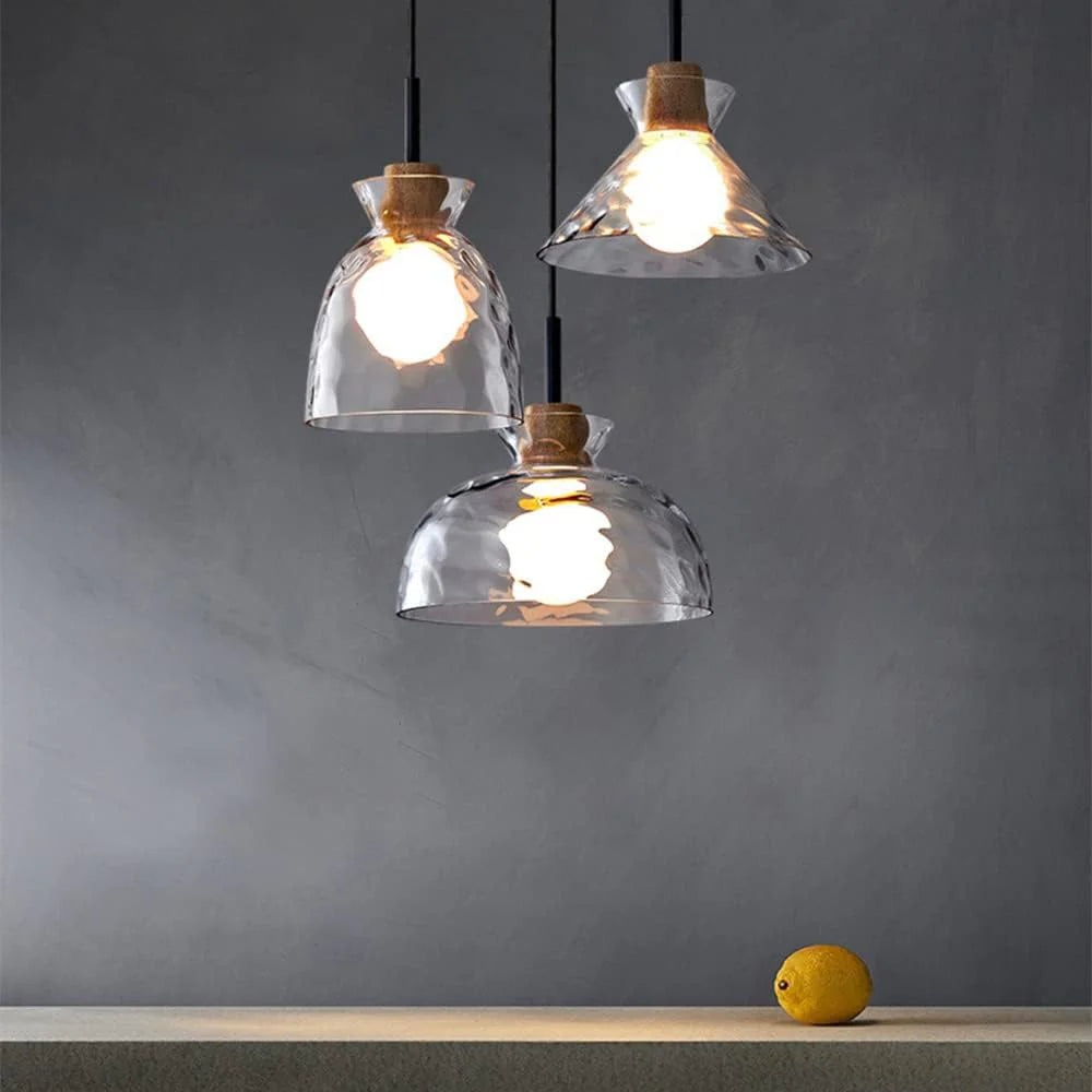 Nordic Helder Glas Hanglamp met Houten Accent