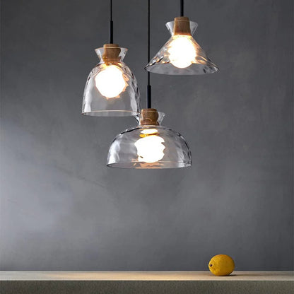 Nordic Helder Glas Hanglamp met Houten Accent