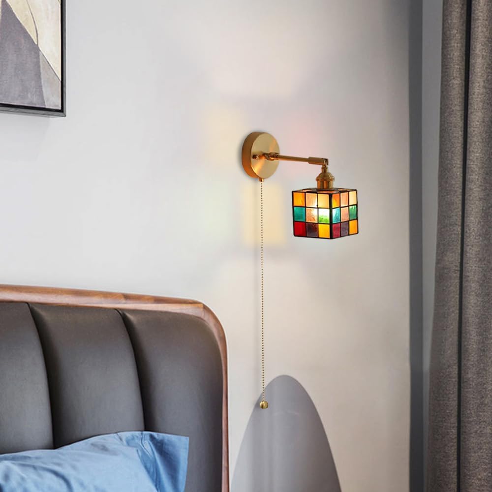 Traditionele Glas-in-Lood Rubiks Kubus Wandlamp