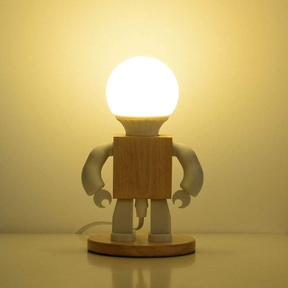 RoboLight Speelse Robot Tafellamp met Houten Basis