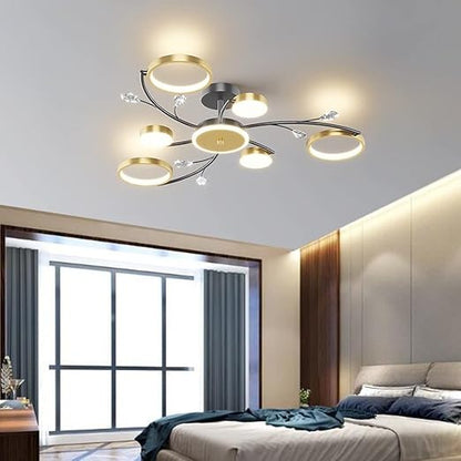 Luxe 10-Ringen Plafondlamp – Moderne LED Kroonluchtermet App en Afstandsbediening