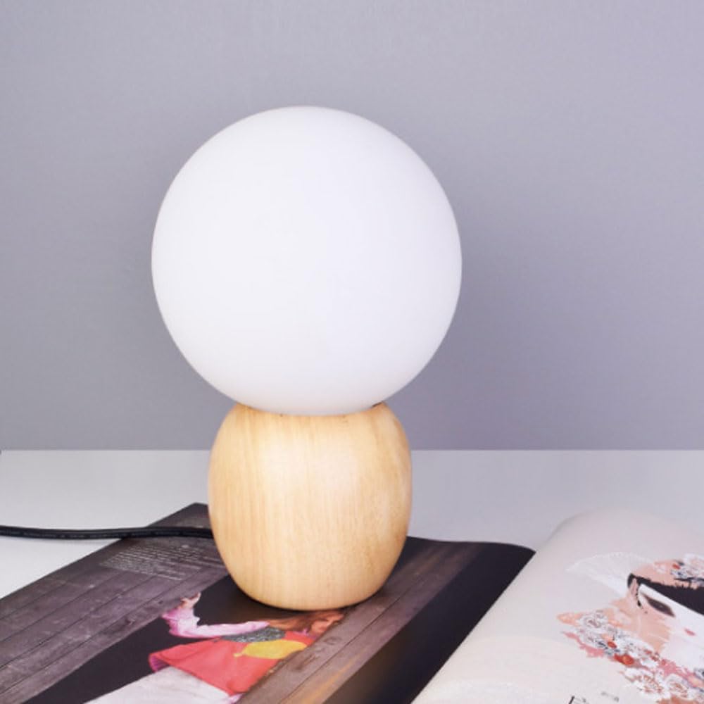 Minimalistisch Orb Houten Tafellamp met Matglazen Bol