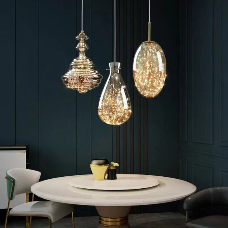 Moderne Grijze Glas Hanglamp met Sterrenhemel Effect