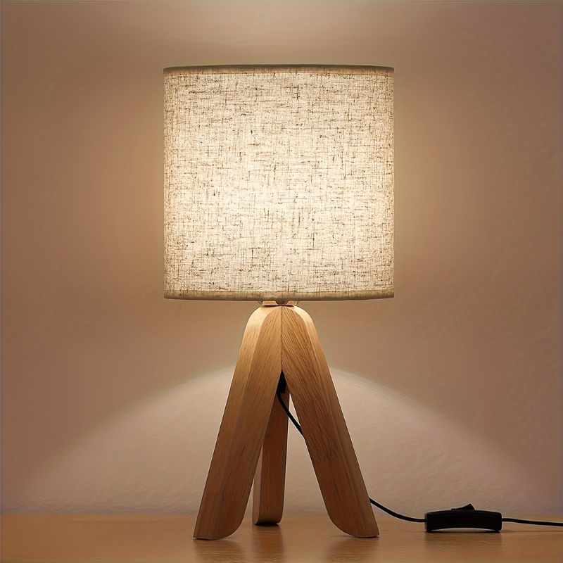 Houten Tripod Tafellamp met Stoffen Kap