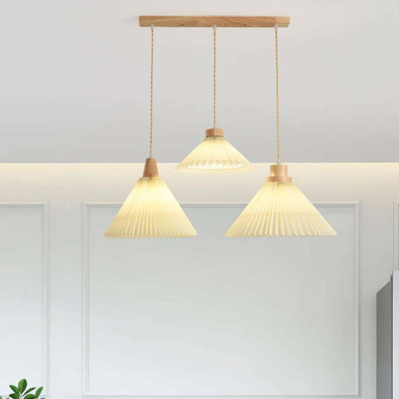 Geplooide Houten Hanglamp - Natuurlijke Warmte in Modern Design