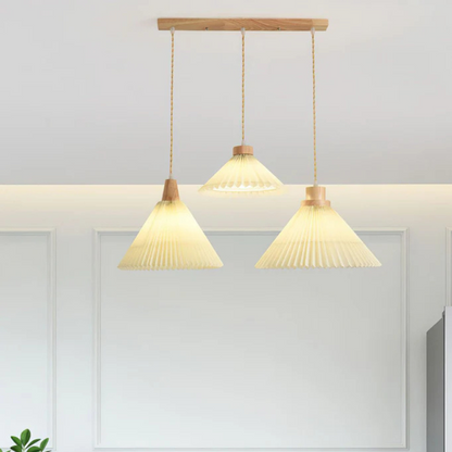 Geplooide Houten Hanglamp - Natuurlijke Warmte in Modern Design
