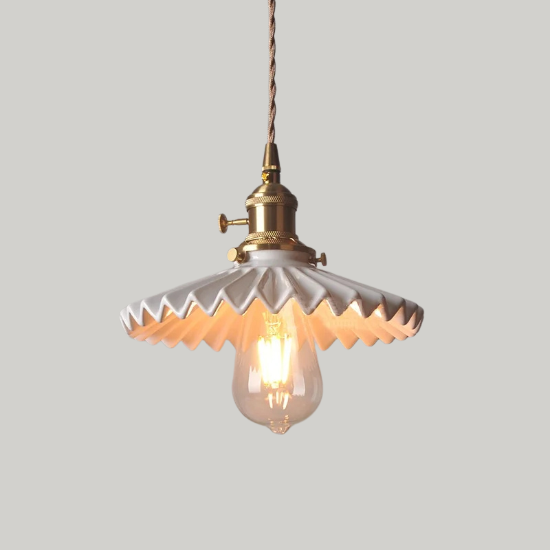 Scandinavische Keramische LED Hanglamp met Walnoothout