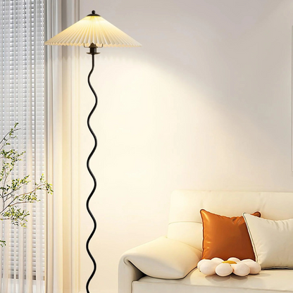 Sculpturale Squiggle Vloerlamp met Geplisseerde Kap