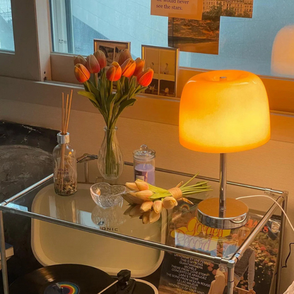 Glazen Paddenstoel Tafellamp met Warm LED Licht