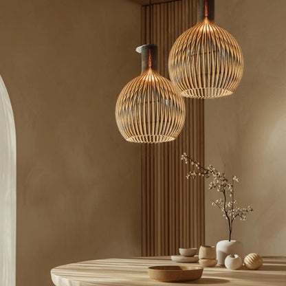 Vintage Houten Hanglamp met Uniek Licht