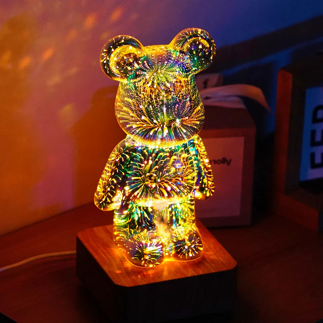 Teddybeer Kleurrijk 3D-Glaseffect Nachtlamp